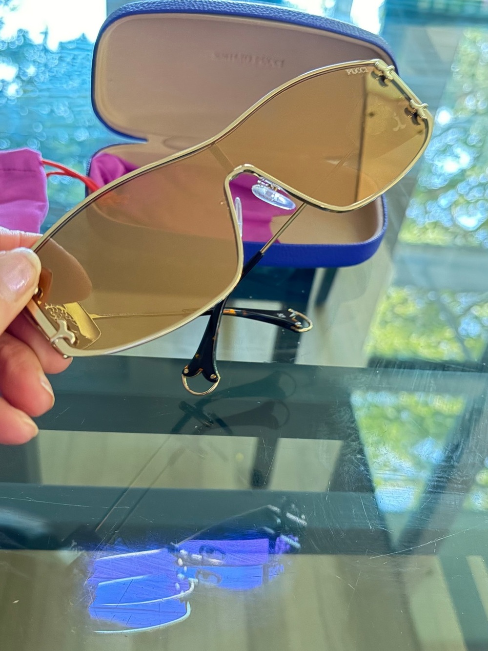 Emilio Pucci Gold Mirrored Sunglasses with Case